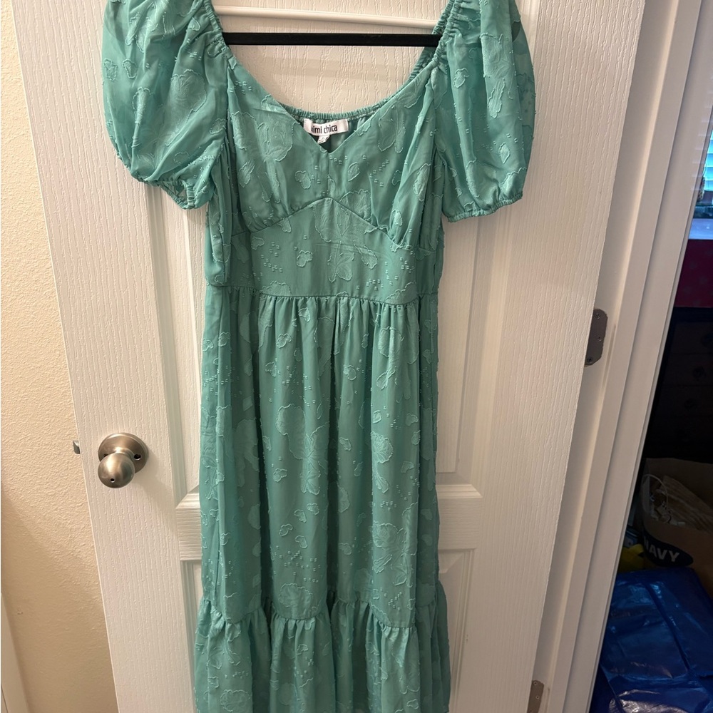 Mia Chica Mint-Teal Puff Sleeve Tiered Dress